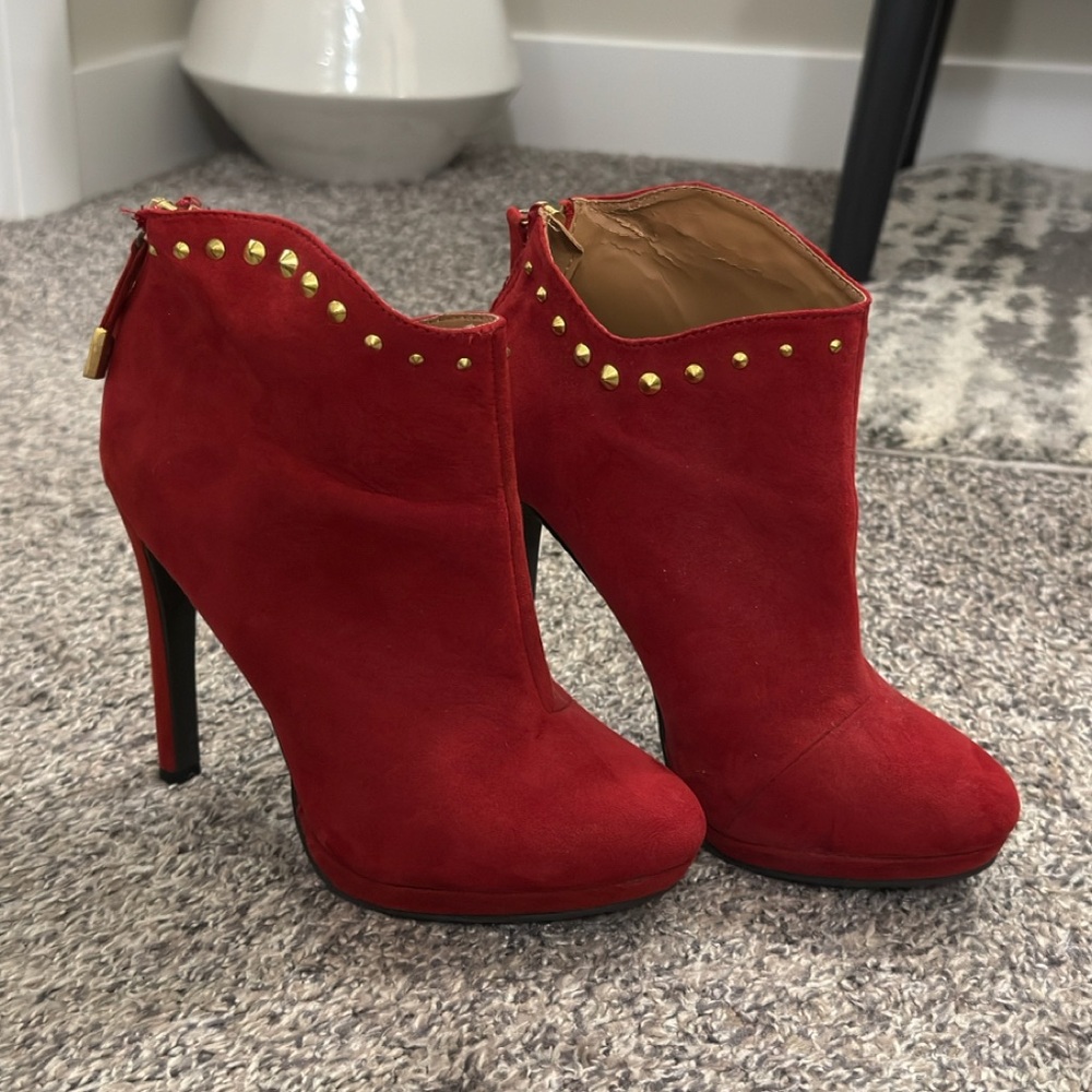 Mossimo Supply Co. Red Heeled Boots with Gold Studs
